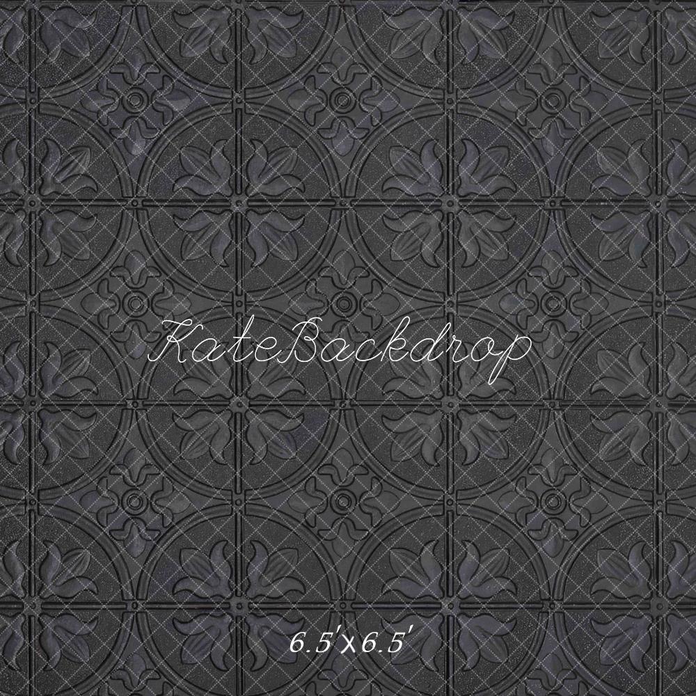 Kate Black Embossed Retro Floor Printed Backdrop Designed by Mini MakeBelieve