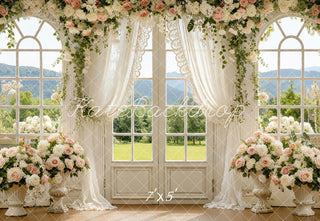 Kate Spring Flower Arch Window Curtain Floral Printed Backdrop Designed by Emetselch