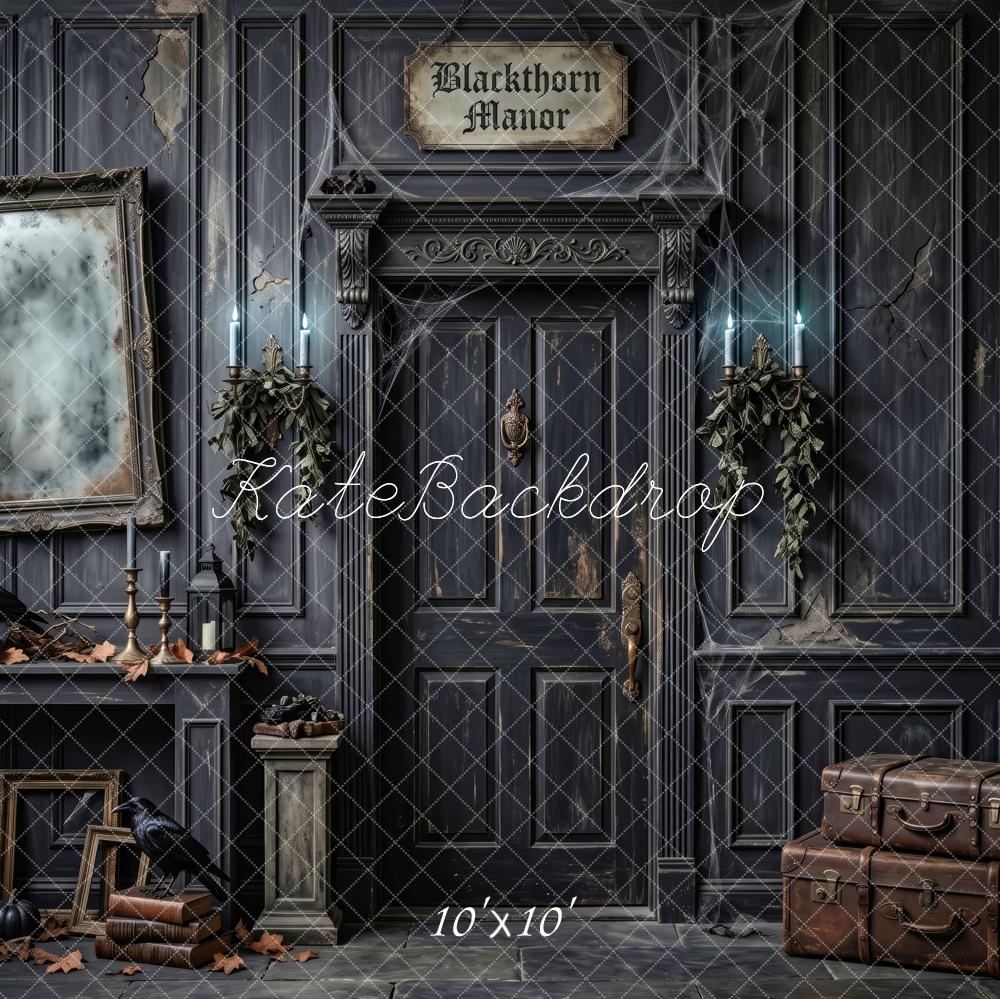 Kate Halloween Haunted House Black Gothic Manor Printed Backdrop Designed by Patty Roberts
