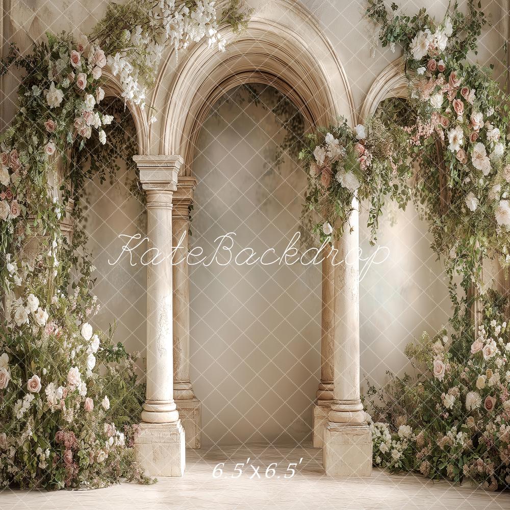 Kate Summer Flower Arch Stone Arches Columns Printed Backdrop Designed by Angela Miller