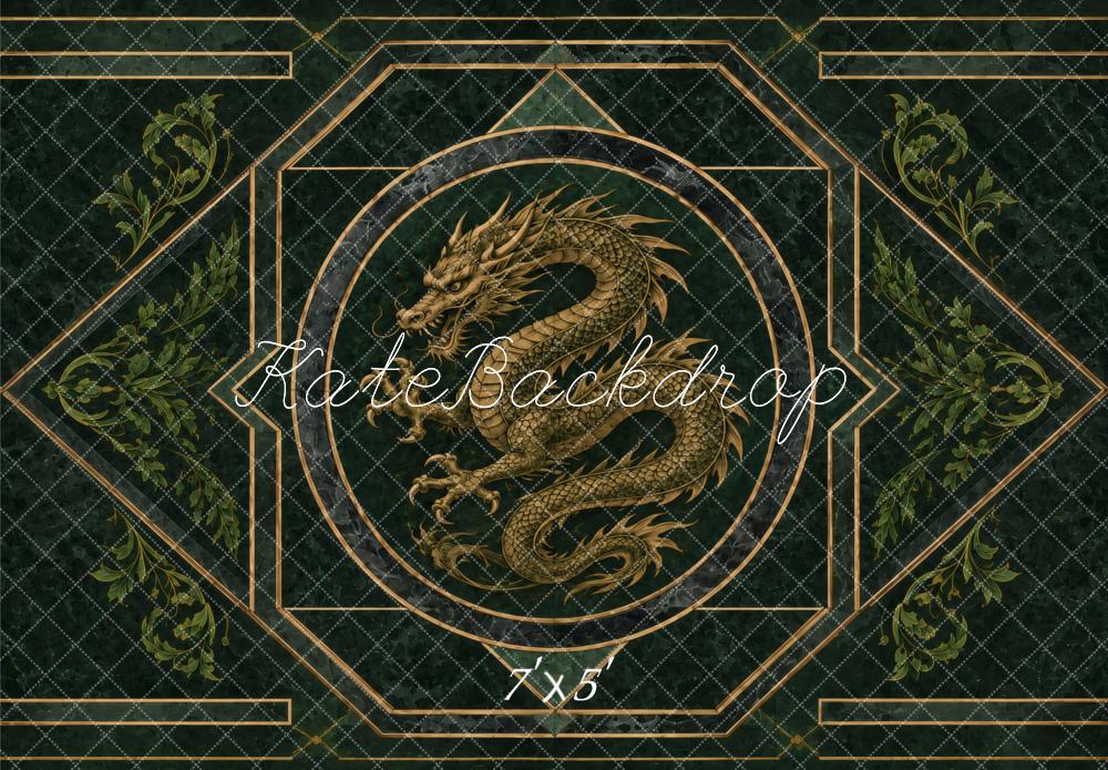 Kate Dark Green Dragon Art Deco Geometric Printed Backdrop Designed by Vertigo Productions