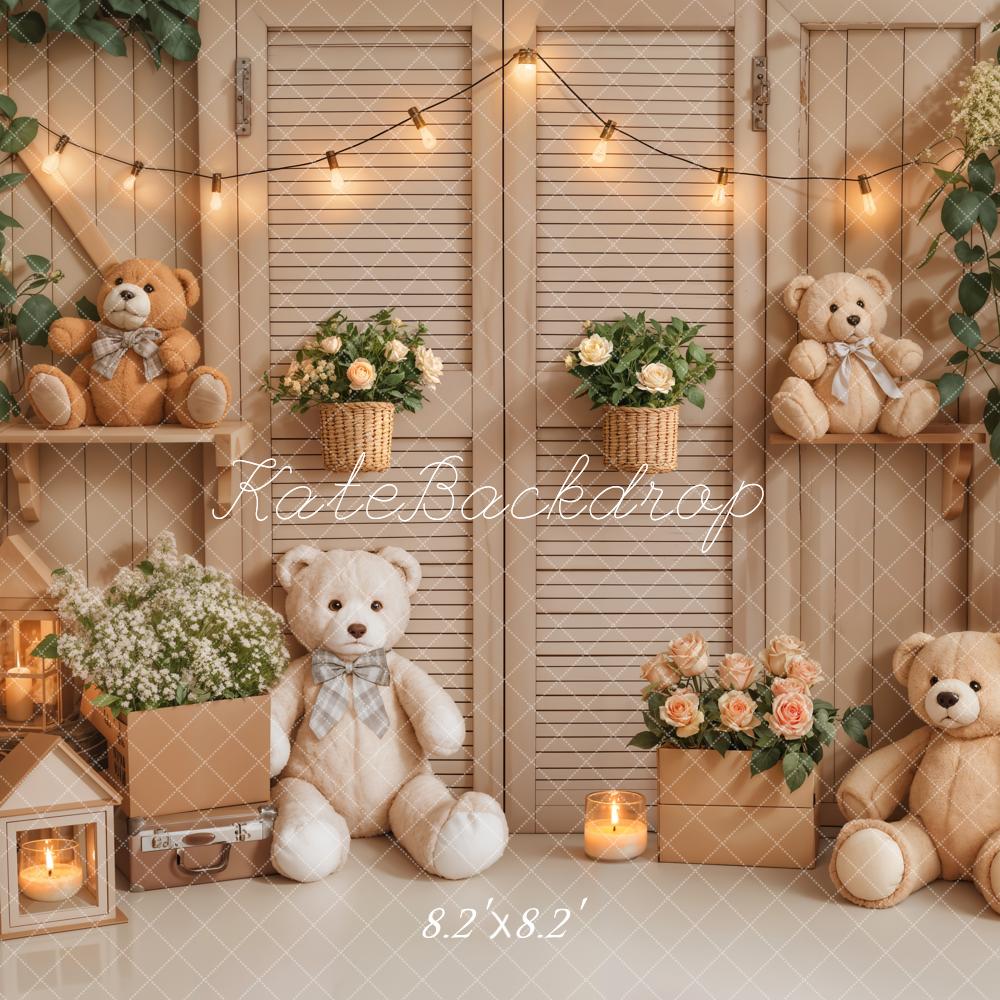Kate Birthday Indoor Teddy Bear Floral Lantern Backdrop Designed by Emetselch