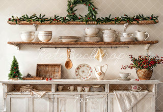 Kate Christmas Kitchen White Cabinet Cutlery Printed Backdrop Designed by Emetselch