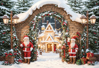 Kate Fantasy Christmas Santa Castle Arched Brick Gate Printed Backdrop Designed by Chain Photography