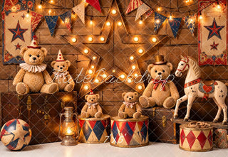 Kate Circus Teddy Bears Rocking Horse Carousel Wood Printed Backdrop Designed by Emetselch
