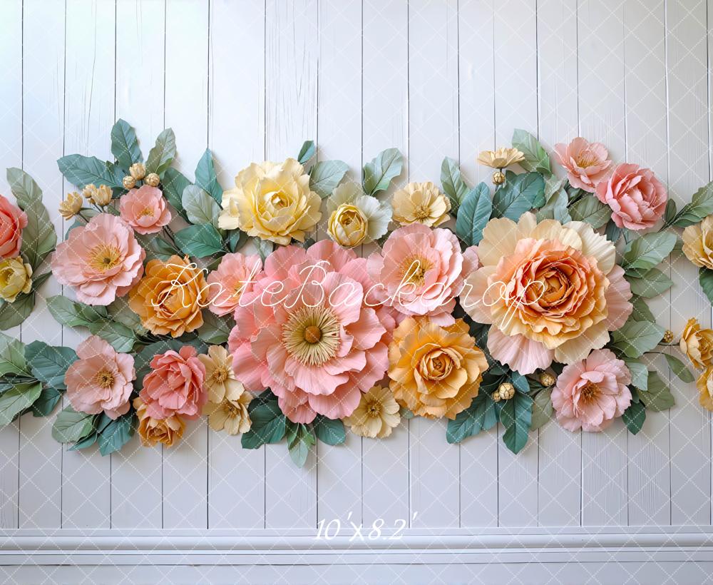 Kate Elegant Flower White Wood Wall Backdrop Designed by Mini MakeBelieve