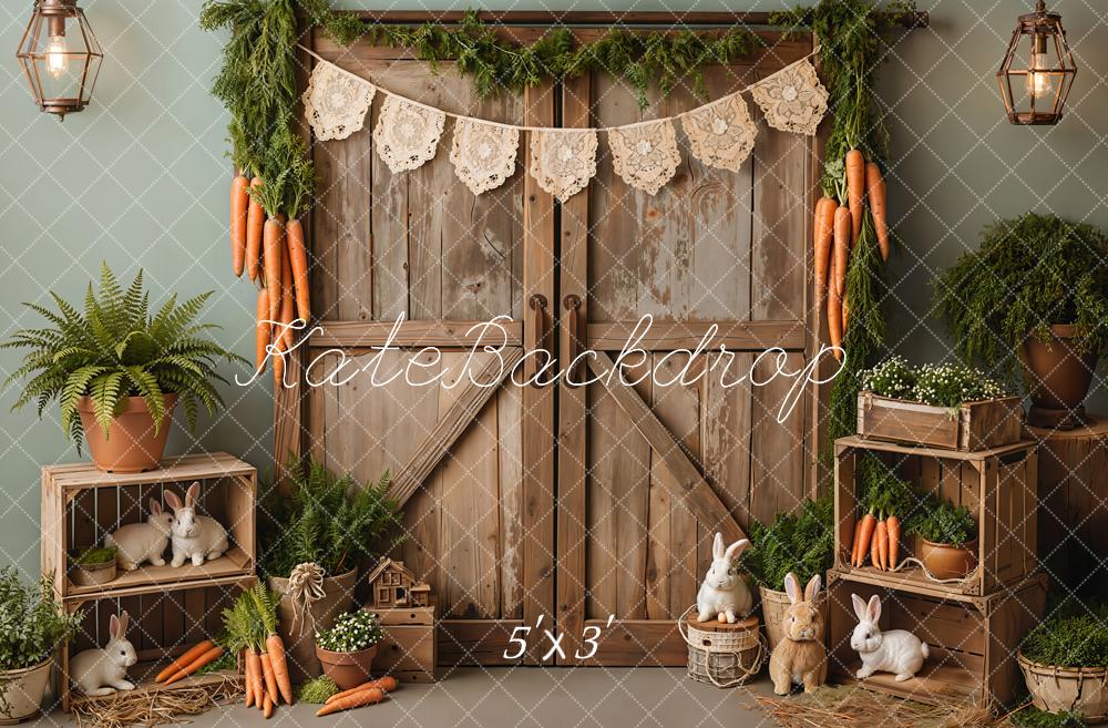 Kate Easter Bunny Rustic Barn Door Carrots Backdrop Designed by Emetselch