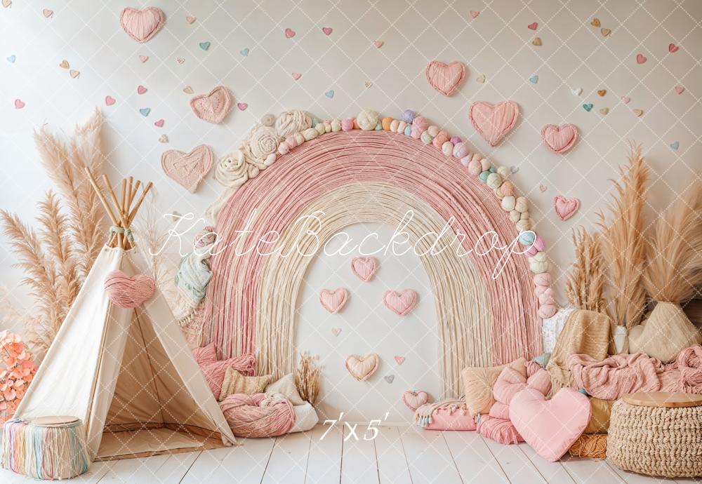 Fondo Rosa Corazones Arcoíris Boho Diseñado por Emetselch