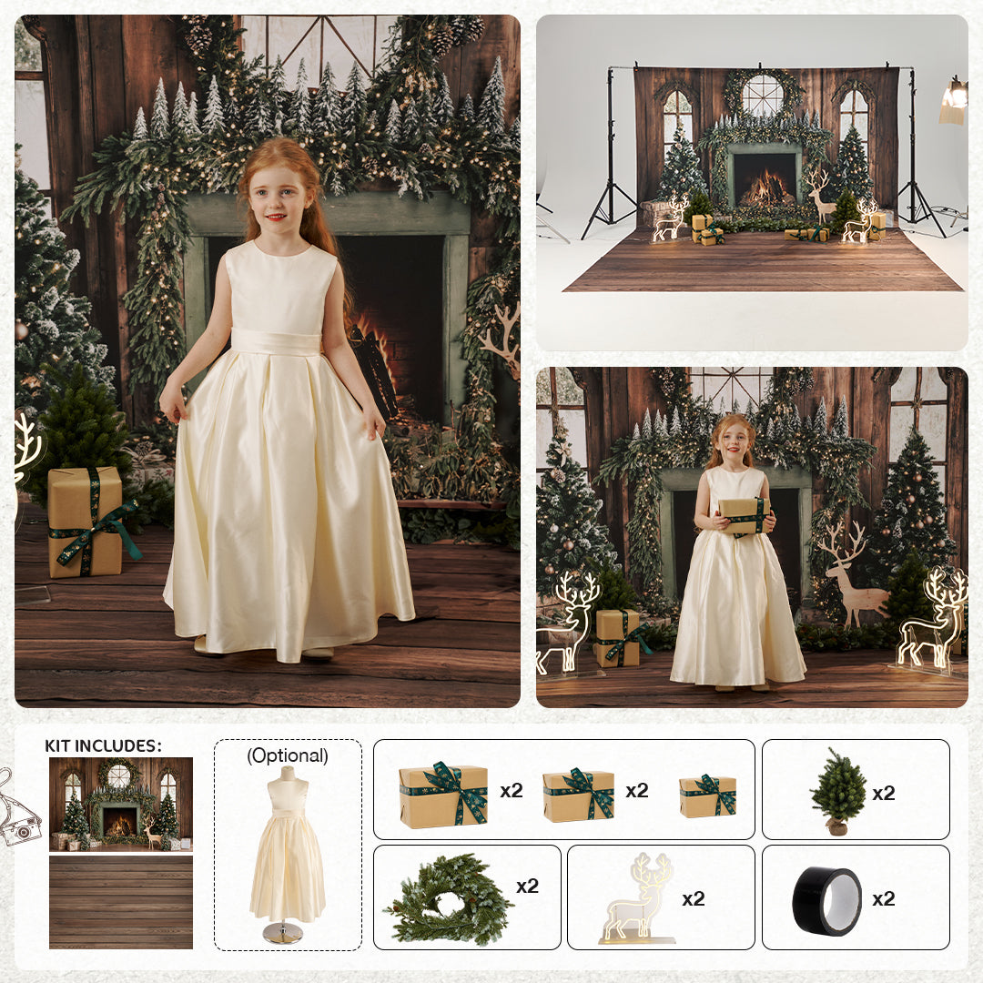 RTS Kate Christmas Fireplace Photo Kit Photography Backdrops&Props Themed Bundle