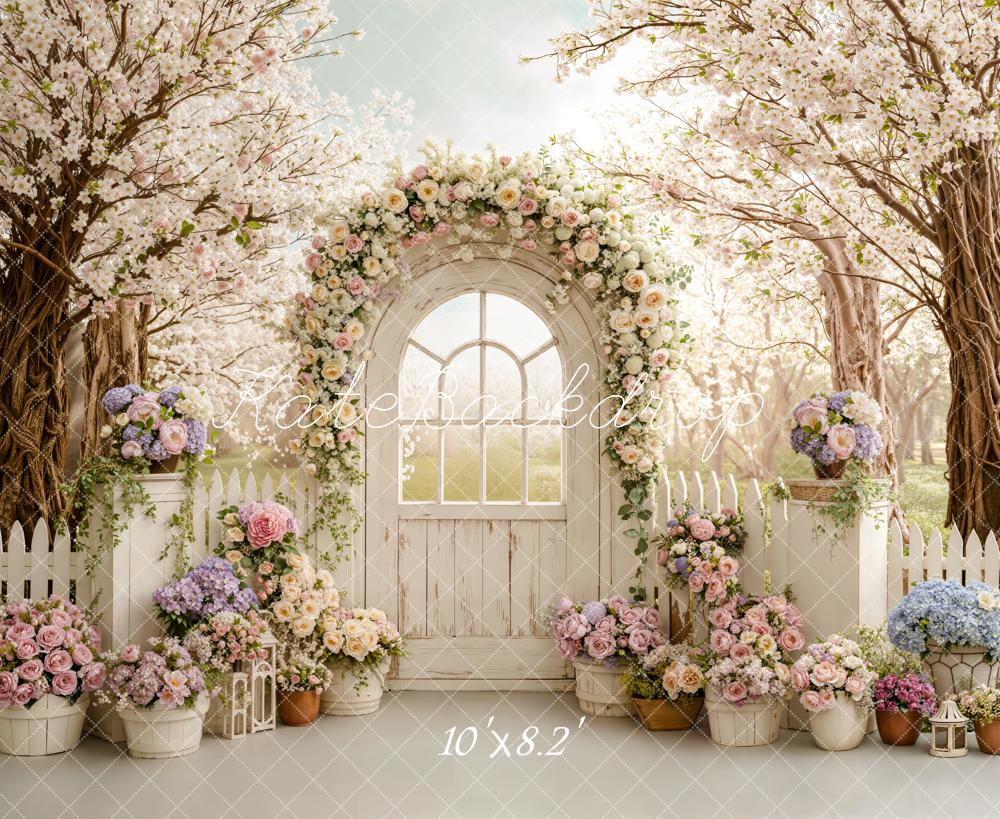 Kate Flower Arch White Door Cherry Blossom Garden Backdrop Designed by Emetselch