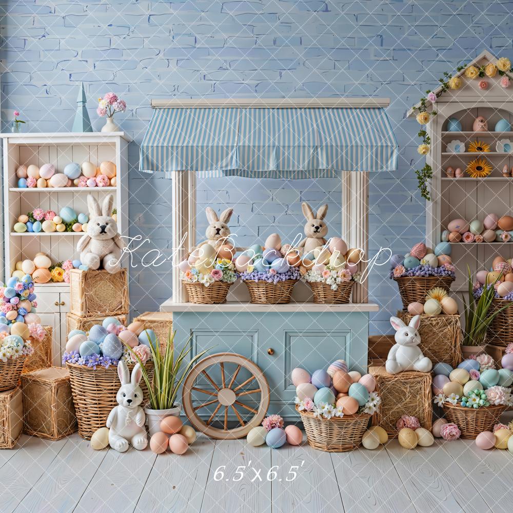 TEST Kate Easter Bunny Pastel Eggs Blue Market Stand Backdrop Designed by Emetselch