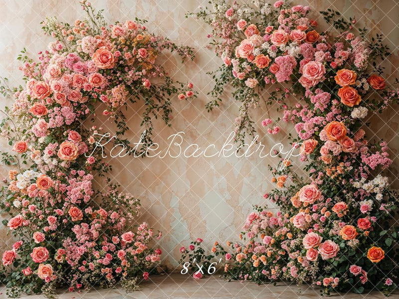 Peach Flowers Theme Pink Arch Backdrop Kit Banner