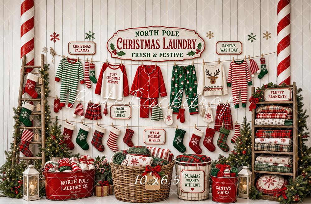 Kate Christmas Laundry Pajamas Stockings Blankets Candy Cane Printed Backdrop Designed by Patty Roberts