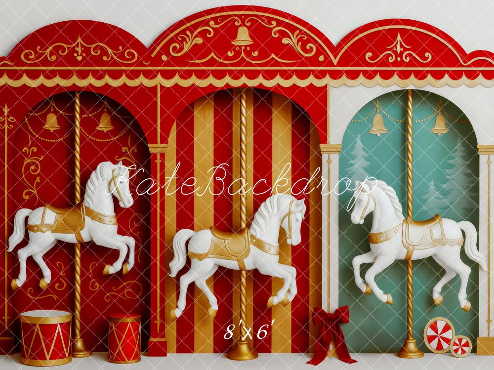 Kate Christmas Circus Carousel Horses Backdrop Designed by Patty Roberts