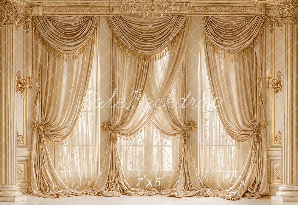 TEST Kate Gold Draped Curtains and Columns Backdrop Designed by Emetselch