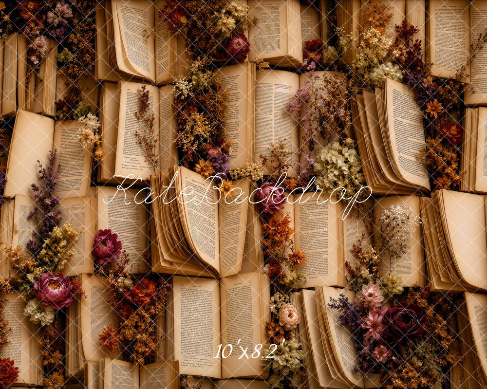 Kate Vintage Books Dried Flowers Wall Printed Backdrop Designed by Ashley Ward
