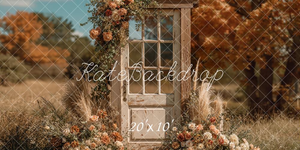 Kate Fall Outdoor Floral Vintage Door Pampas Grass Backdrop Designed by Emetselch