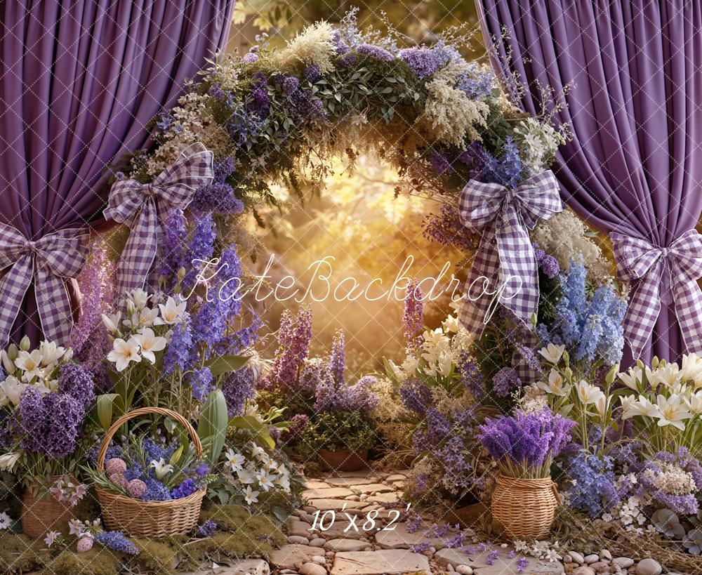 Kate Spring Flower Arch Purple Curtains Baskets Printed Backdrop Designed by Emetselch