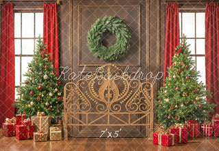 Cabecero de Navidad Árboles Corona Regalos Cortinas Rojas Fondo Designed by Emetselch
