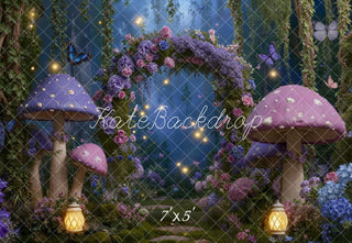 Kate Fairy Flower Arch Purple Mushrooms Printed Backdrop Designed by Emetselch