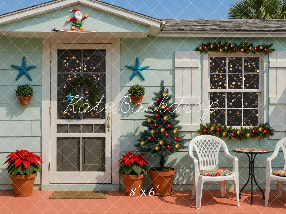 Kate Christmas Surfboard Santa Tropical Patio Backdrop Designed by Mini MakeBelieve