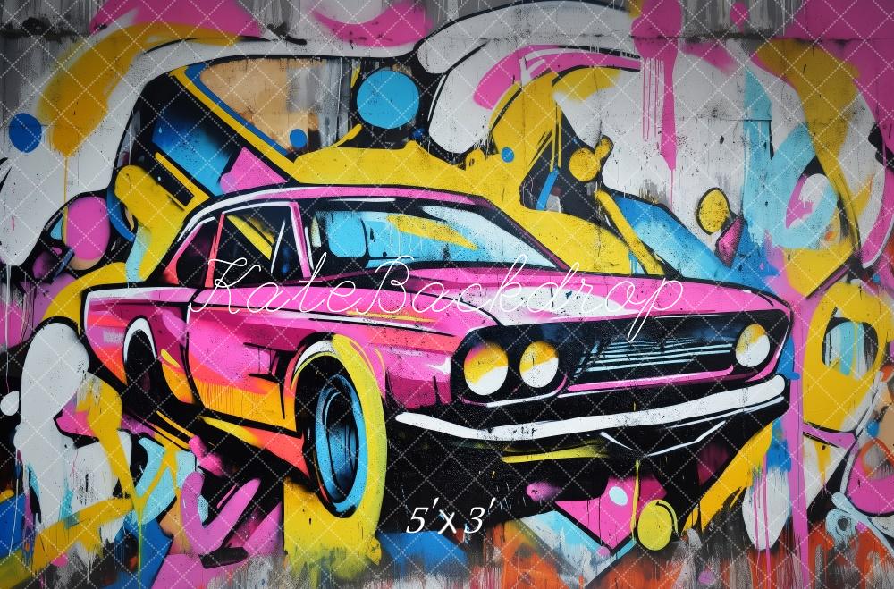 Vibrant Retro Graffiti Car Backdrop
