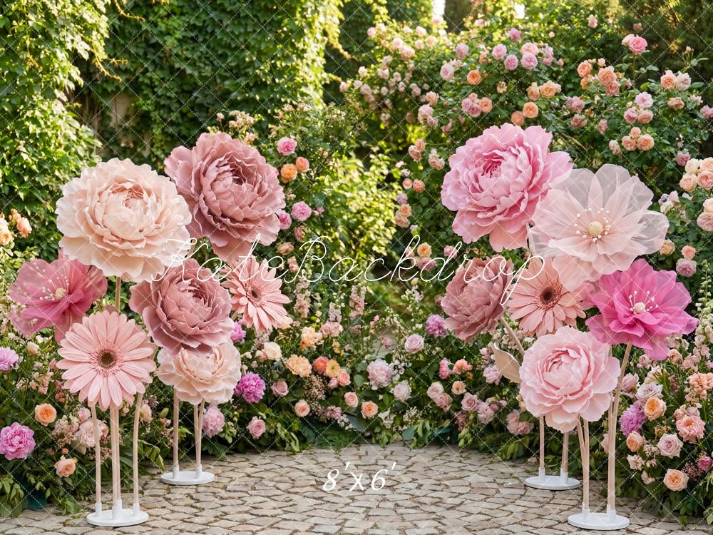 Kate Pink Giant Paper Flowers Garden Pathway Printed Backdrop Designed by Patty Roberts