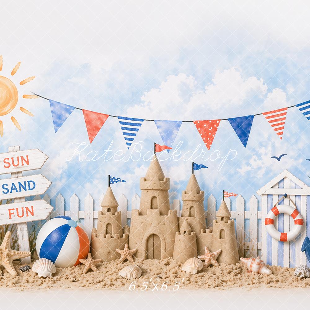 Kate Summer Beach Sandcastle Bunting Seashells Anchor Printed Backdrop Designed by Caitlin Lynch
