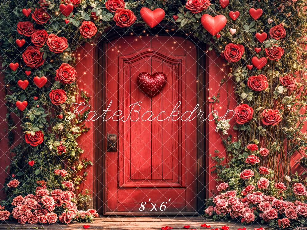Valentijnsdag Bloemrijke Rode Deur Foto Achtergrond Designed by Emetselch