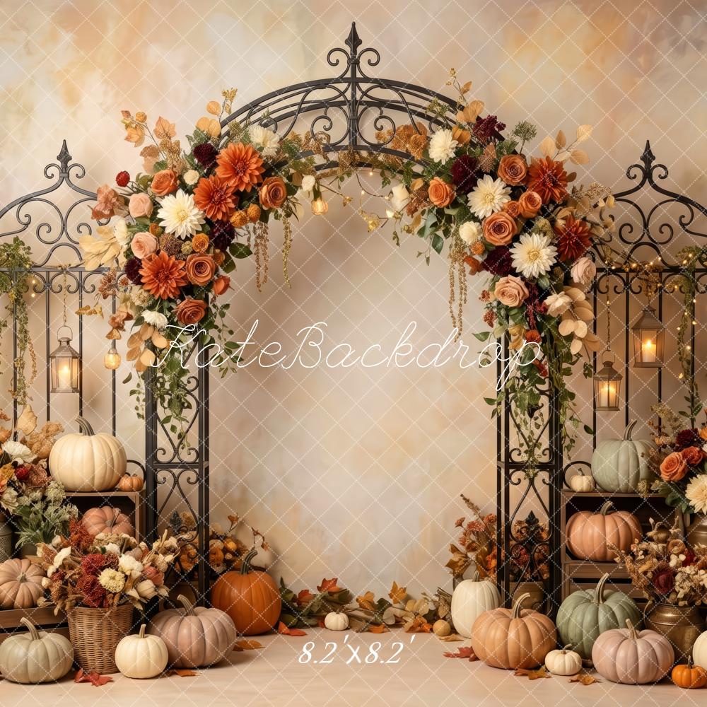 Kate Fall Pumpkin Wrought Iron Flower Arch Printed Backdrop Designed by Patty Roberts