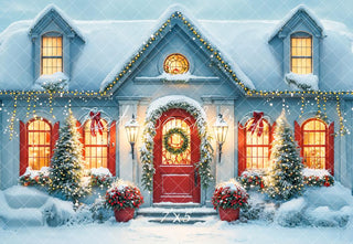 Sfondo Serale della Casa di Natale Bianco di Neve Designed by Emetselch