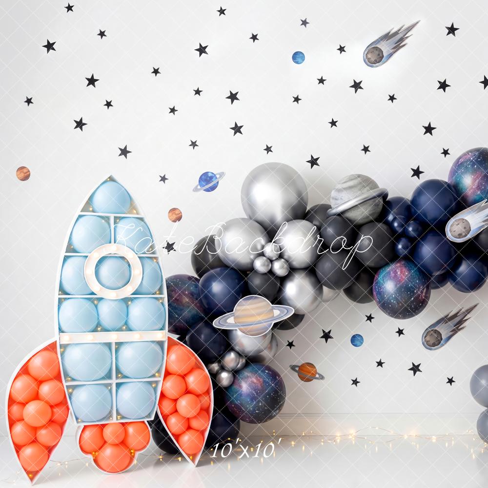 Kate Cake Smash Space Rocket Planets Stars Printed Backdrop Designed by Patty Roberts