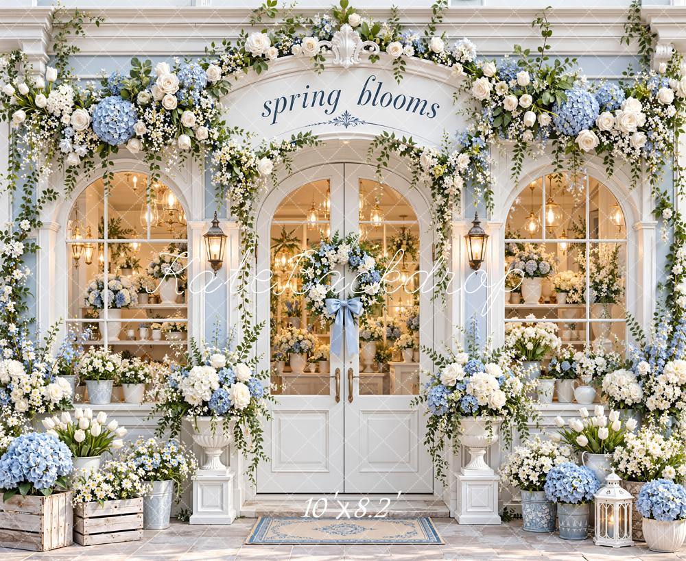 Kate Spring Flower Shop Blue White Hydrangeas Printed Backdrop Designed by Emetselch