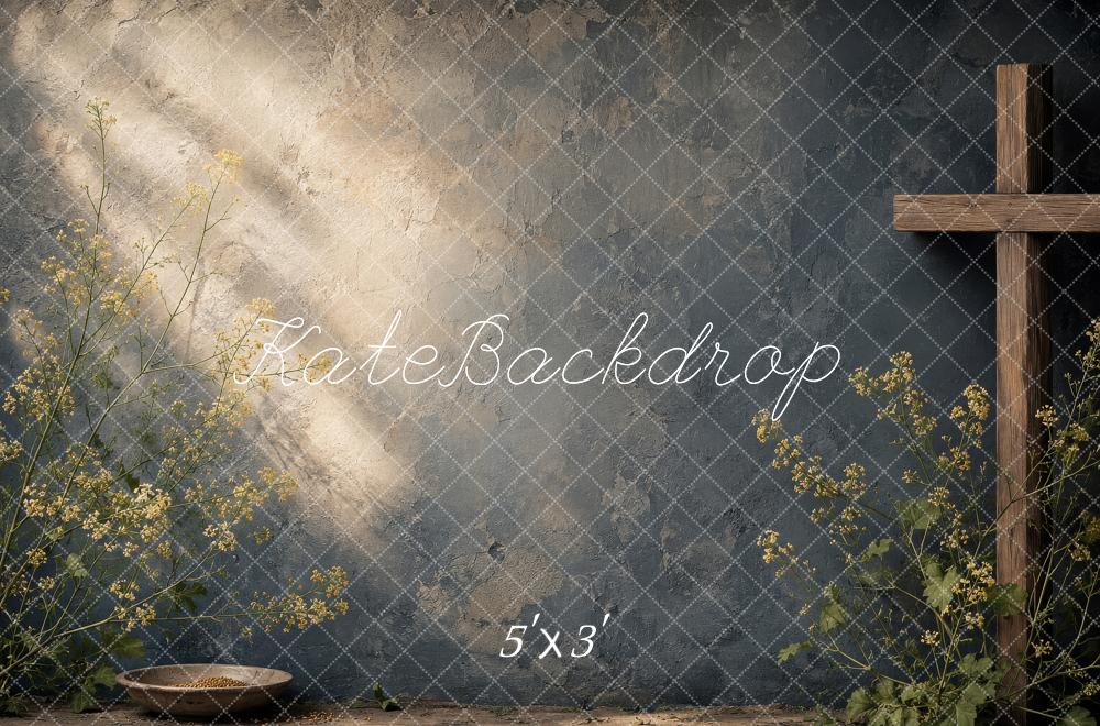 Kate Easter Cross Rustic Wildflower Sunlight Printed Backdrop Designed by Shutter Swan Studios