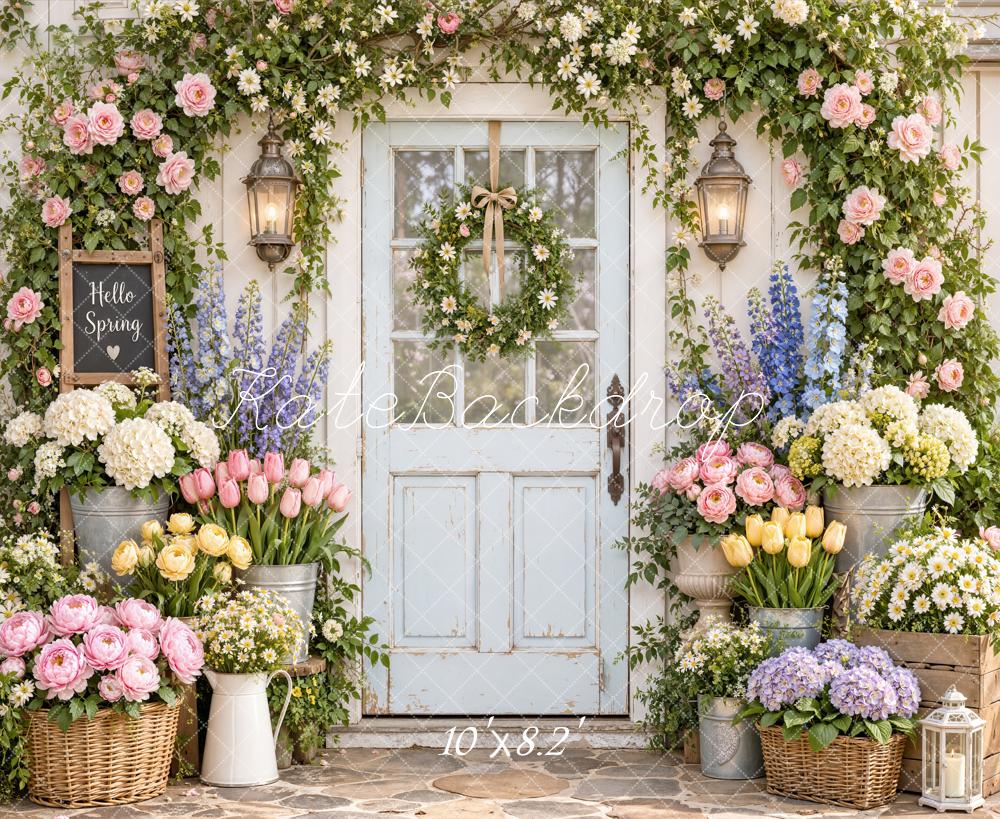 Kate Spring Flower Doorway Arch Vintage White Printed Backdrop Designed by Emetselch