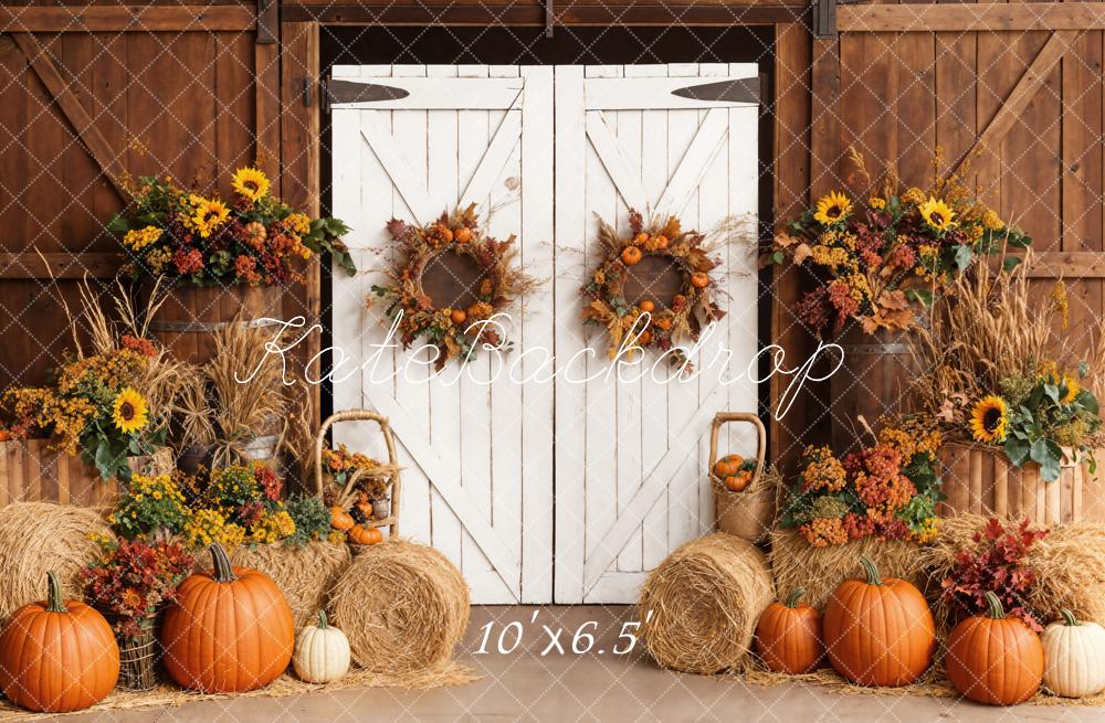 Fall Harvest Barn Door Pumpkins Foto Achtergrond Designed by Emetselch