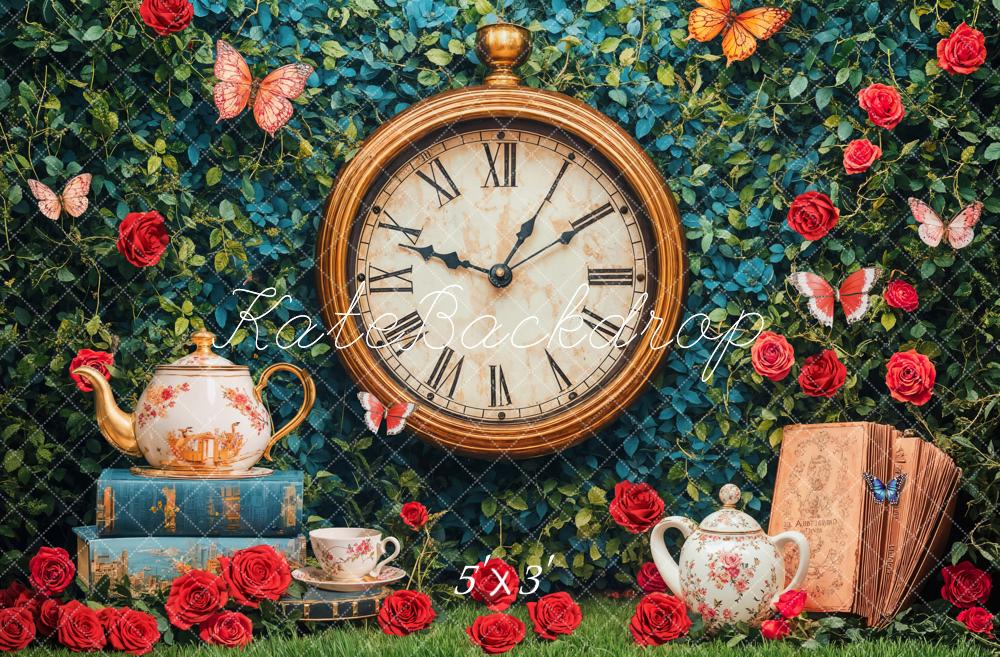 Fondo de Fiesta de Té con Reloj Vintage Diseñado por Emetselch