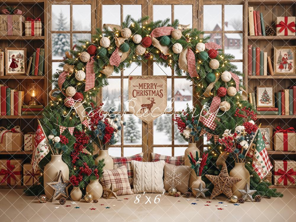 Kate Christmas Flower Arch Bookshelf Window Pillows Printed Backdrop Designed by Emetselch
