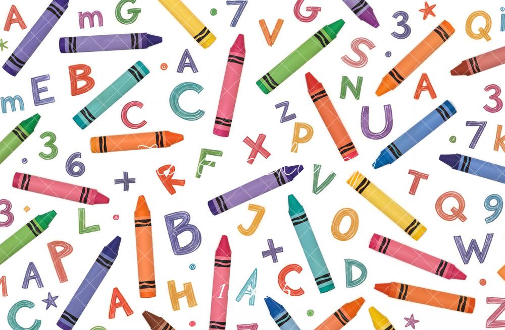 Kate Back to School Crayons Letters Numbers Printed Backdrop Designed by Chain Photography