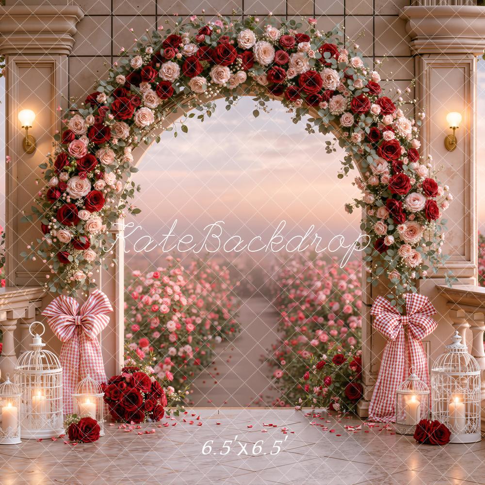 Kate Valentines Romantic Roses Arch Garden Retro Columns Printed Backdrop Designed by Emetselch