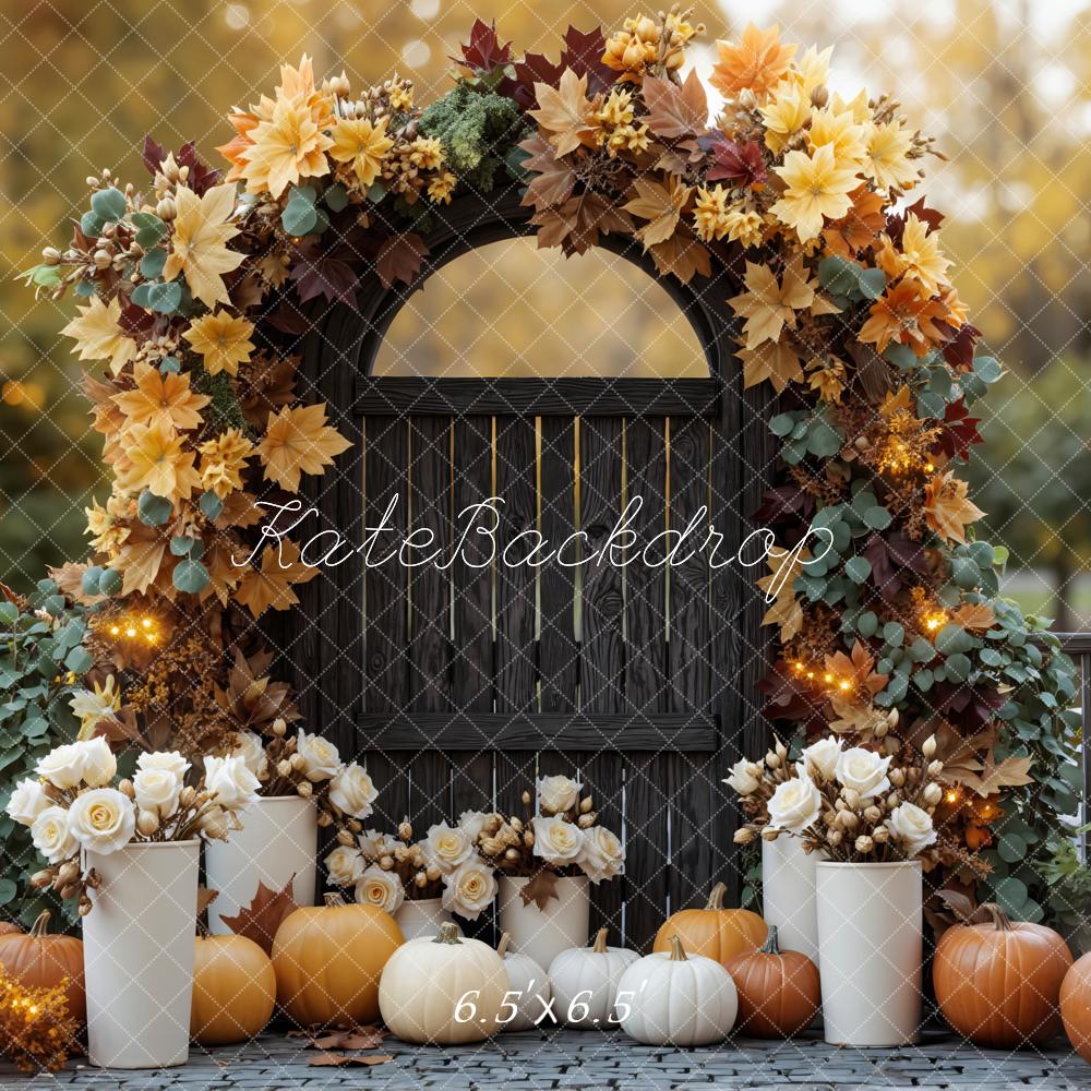 Kate Fall Flower Arch Pumpkins Gate Rustic Backdrop Designed by Mini MakeBelieve
