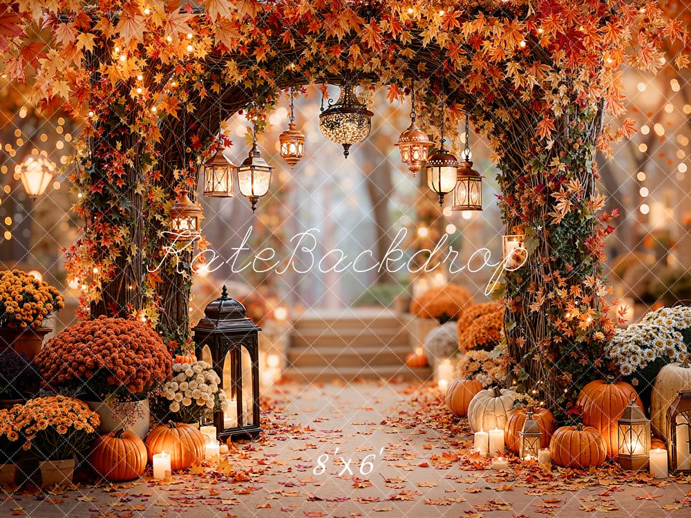 Kate Fall Maple Leaves Arch Pumpkins Lanterns Stairs Backdrop Designed by Emetselch