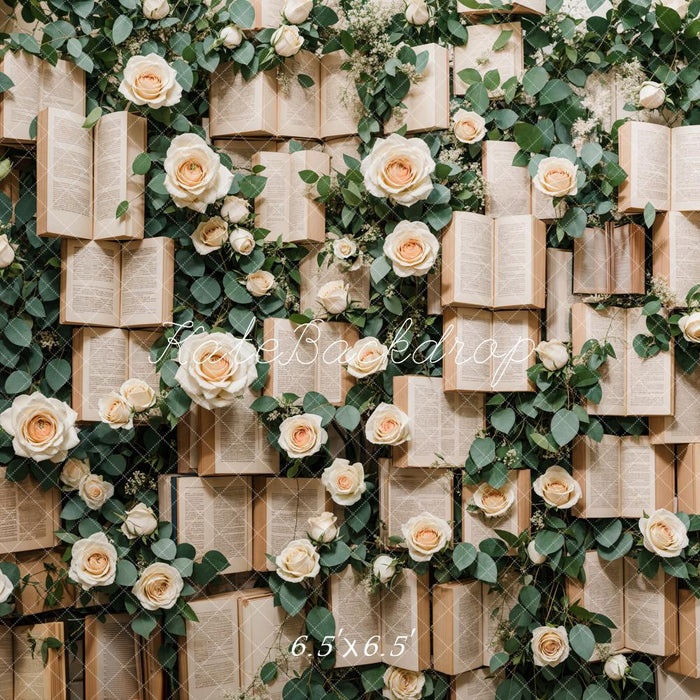 Book Sign Backdrop Vintage Floral Book Pages Backdrop