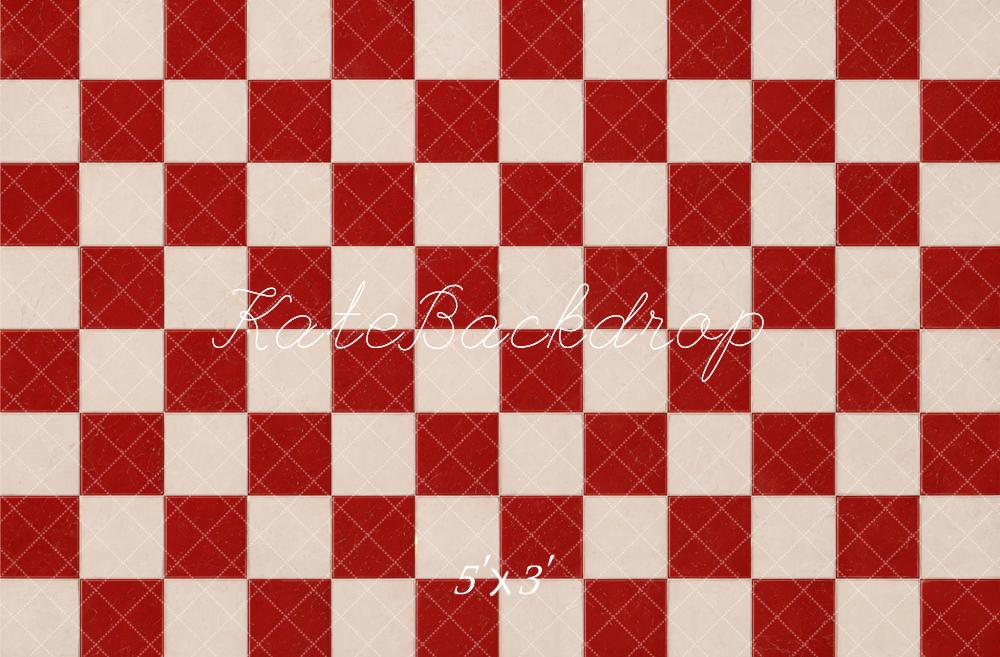 Kate Red White Checkerboard Floor Printed Backdrop Designed by Emetselch