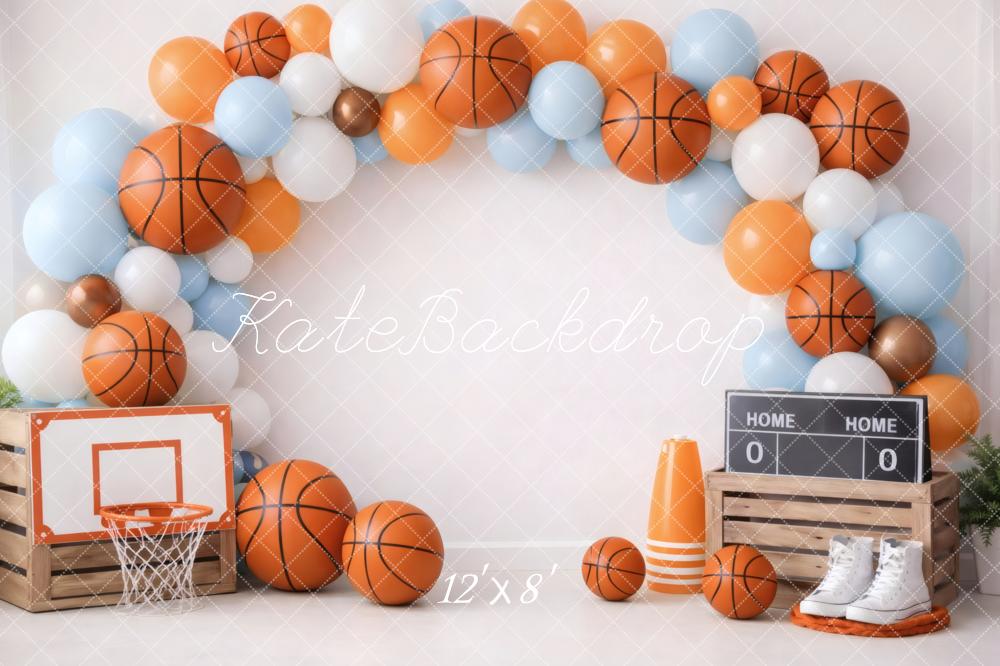 Kate Cake Smash Basketball Balloon Arch Scoreboard Crate Printed Backdrop Designed by Vertigo Productions