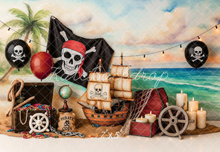 Kate Cake Smash Pirate Adventure Beach Sailboat Printed Backdrop Designed by Ashley Paul