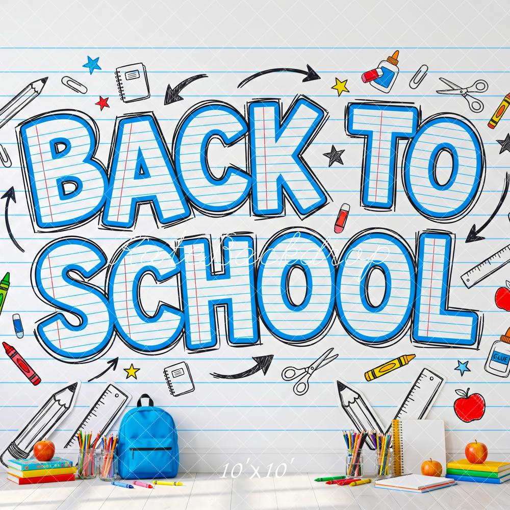 Kate Back To School Notebook Paper School Supplies Printed Backdrop Designed by Patty Roberts
