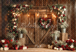 Kate Valentines Flower Arch Rustic Wooden Door Roses Printed Backdrop Designed by Emetselch