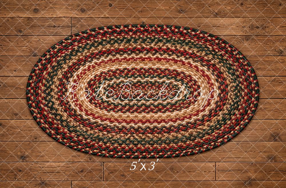 Kate Rustic Wood Planks Braided Oval Rug Floor Printed Backdrop Designed by Kate Image