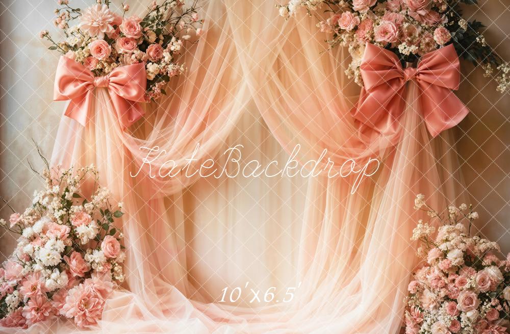 Kate Spring Romantic Pink Flower Arch Bows Drapes Backdrop Designed by Emetselch